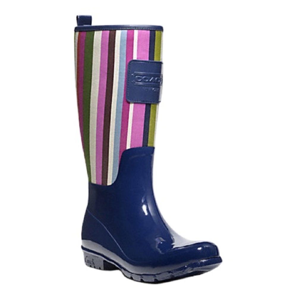 Coach Pearl Multi Color Stripe Rain Boot 7 Blue